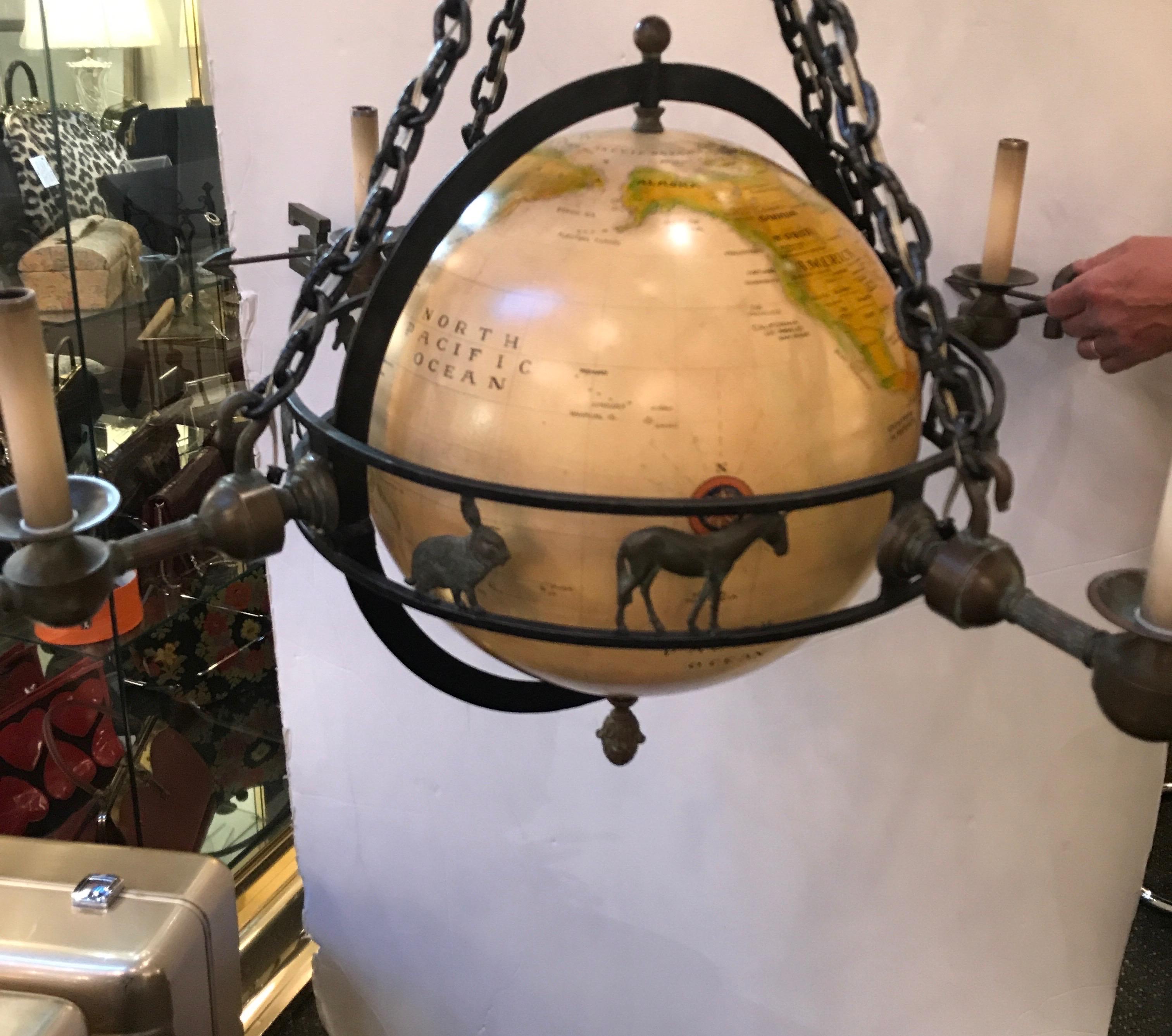 Unique Globe and Bronze Chandelier 10