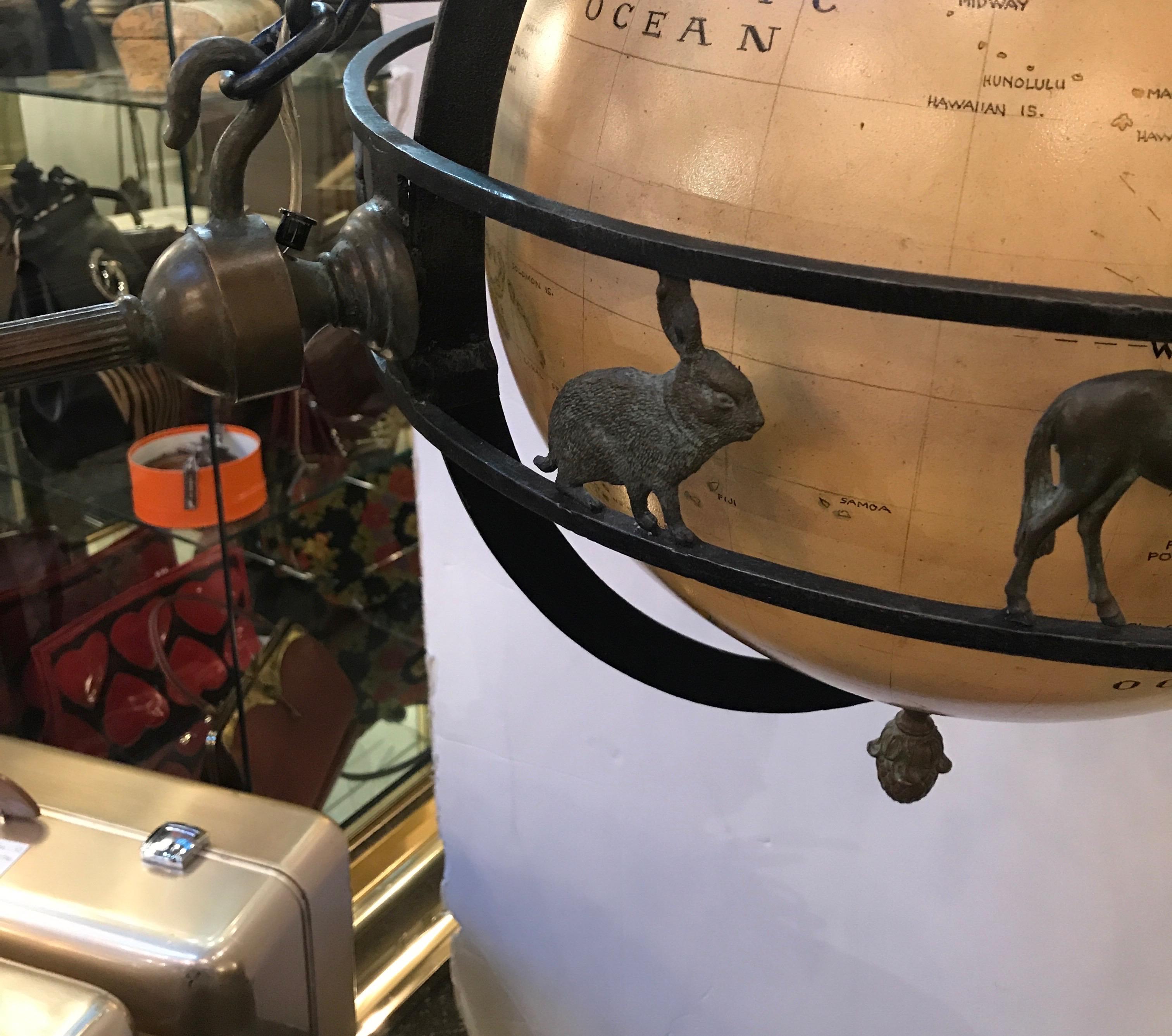 Unique Globe and Bronze Chandelier 11