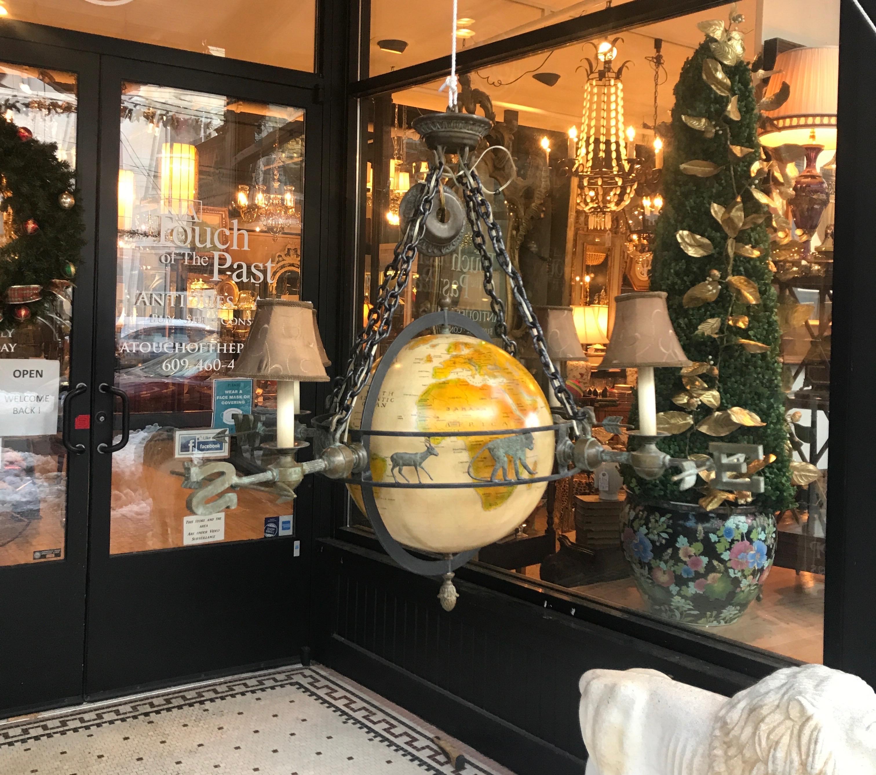 Unique Globe and Bronze Chandelier 12