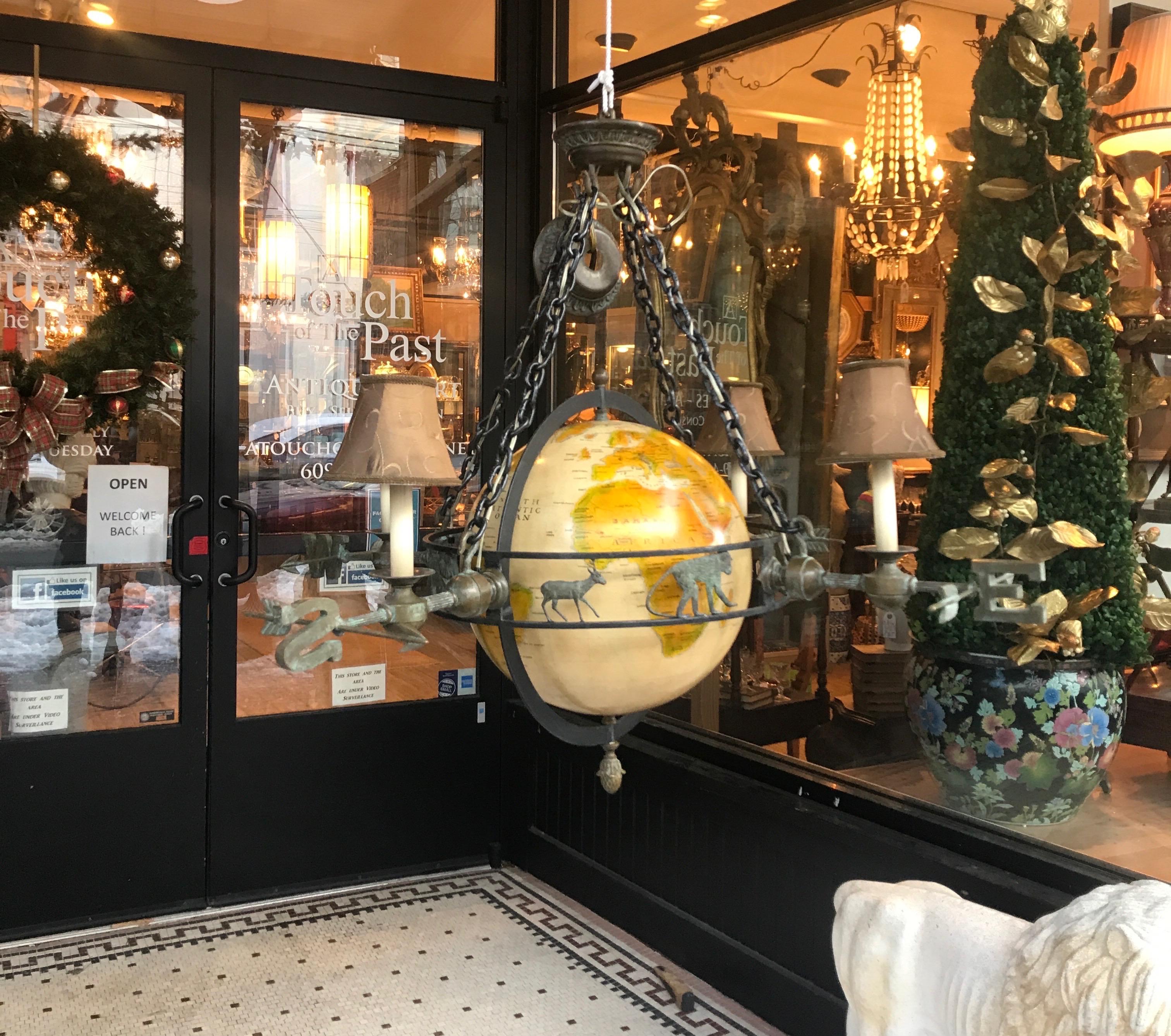 Unique Globe and Bronze Chandelier 13