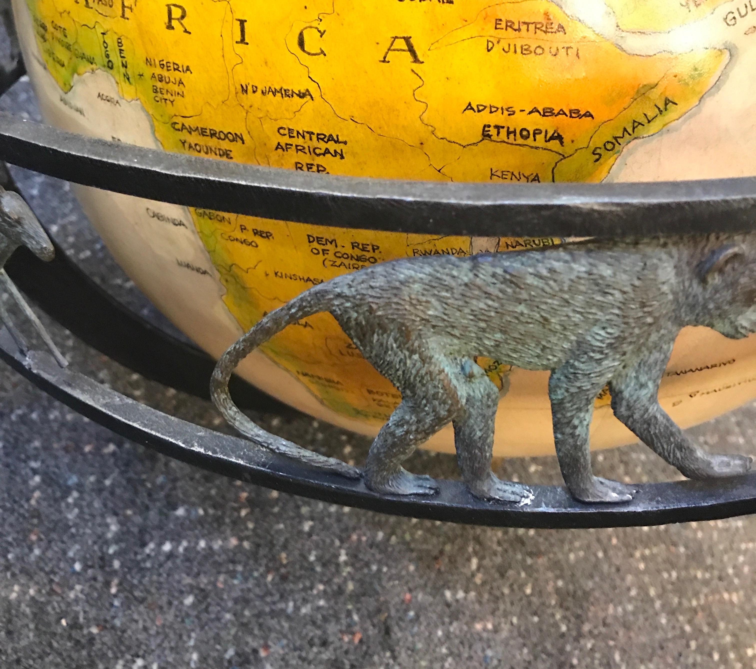 Asian Unique Globe and Bronze Chandelier