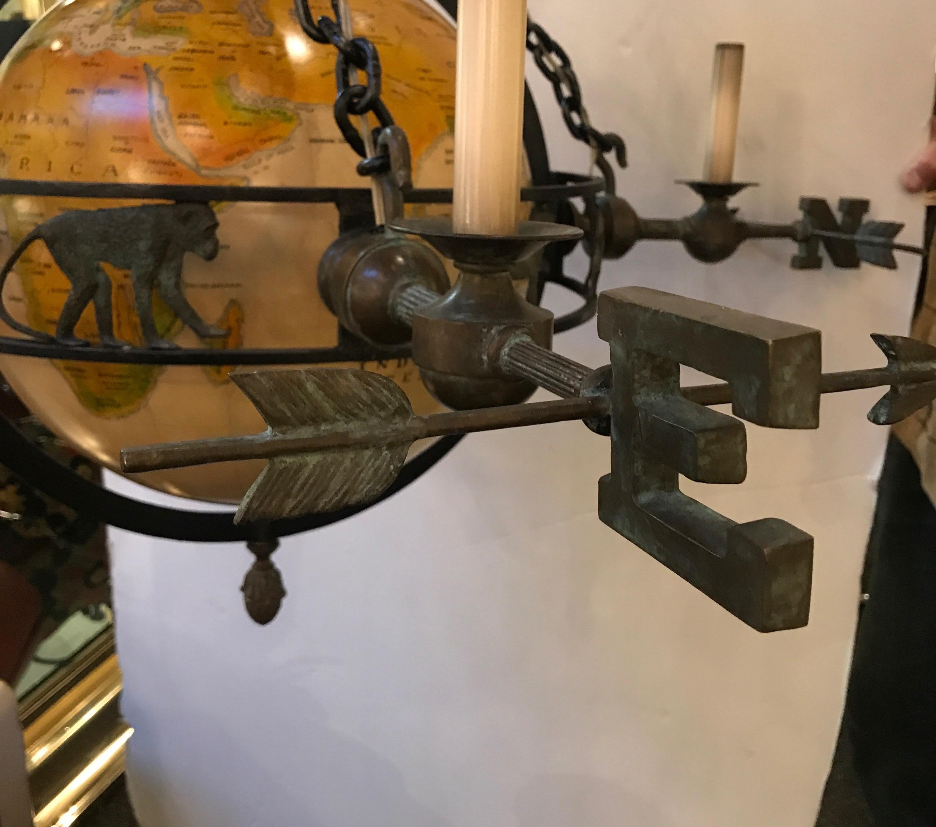 20th Century Unique Globe and Bronze Chandelier