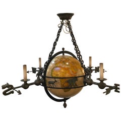 Unique Globe and Bronze Chandelier