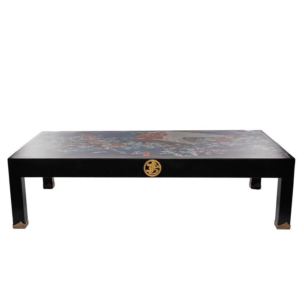 Unique Glow in the Dark Wood and Gold leaf Japanese Salon Table by David Ray For Sale 11