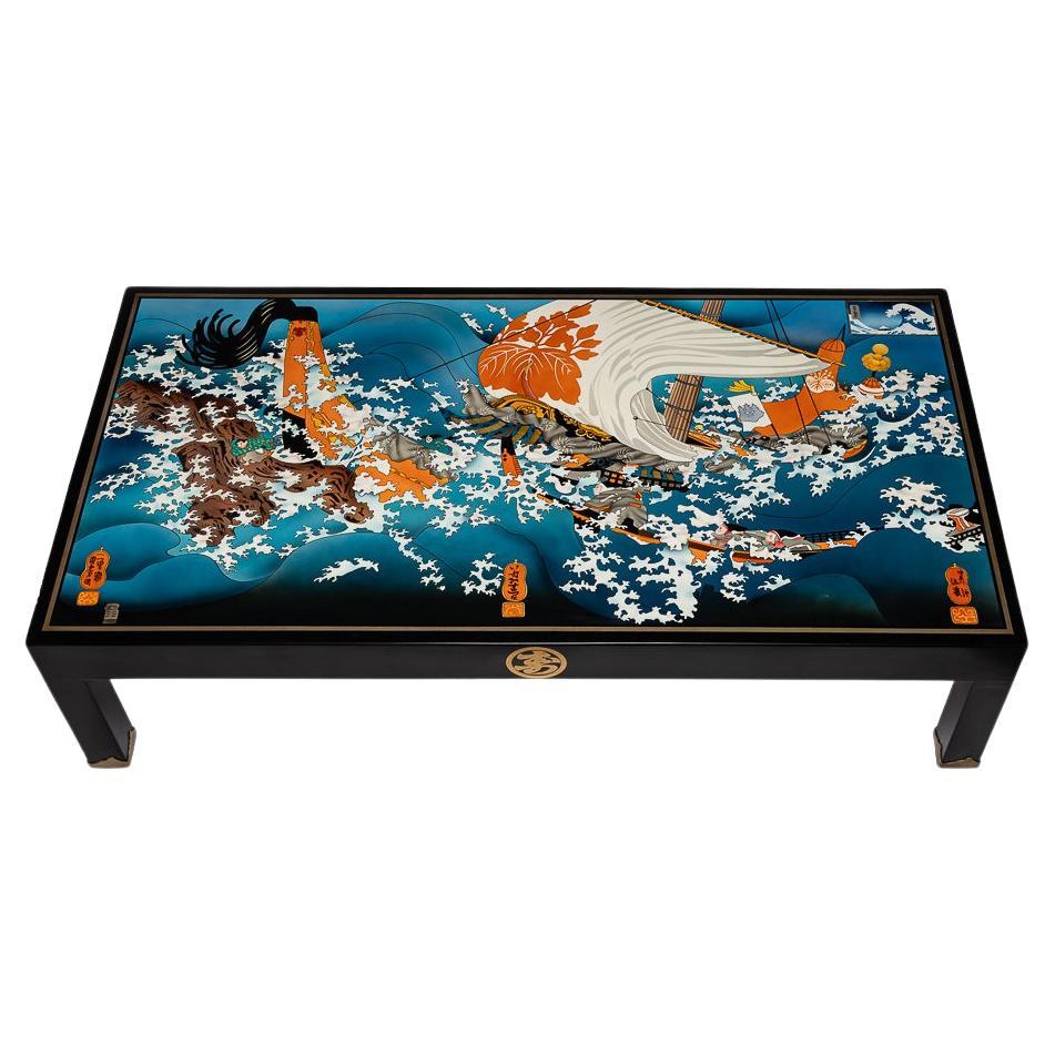 Unique Glow in the Dark Wood and Gold leaf Japanese Salon Table by David Ray For Sale