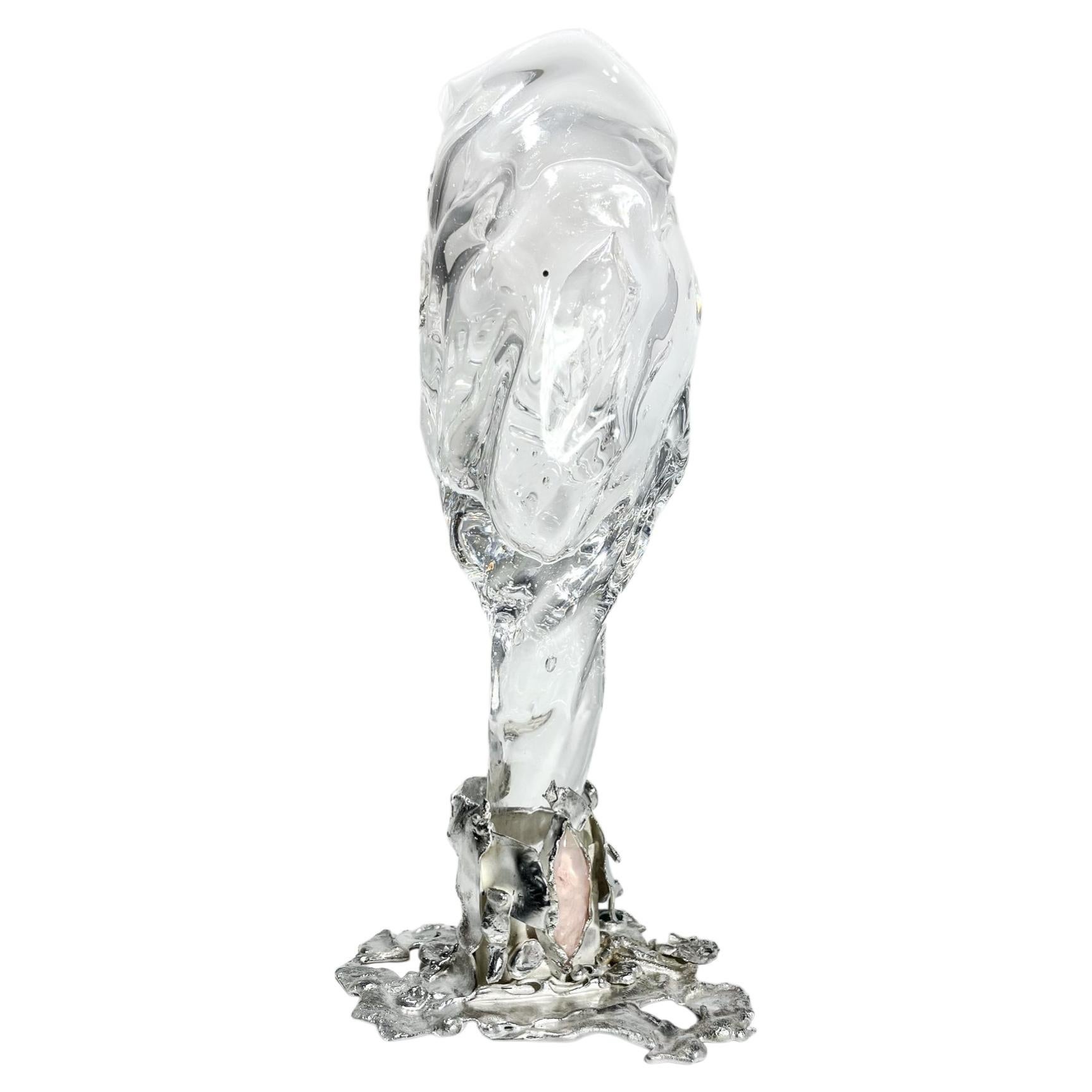 Unique Goblet #03 in Crystal and Silver with Gemstones by Szkło Studio