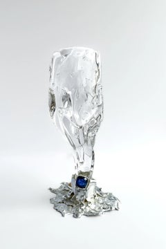 Unique Goblet #05 in Crystal and Silver with Gemstones by Szkło Studio