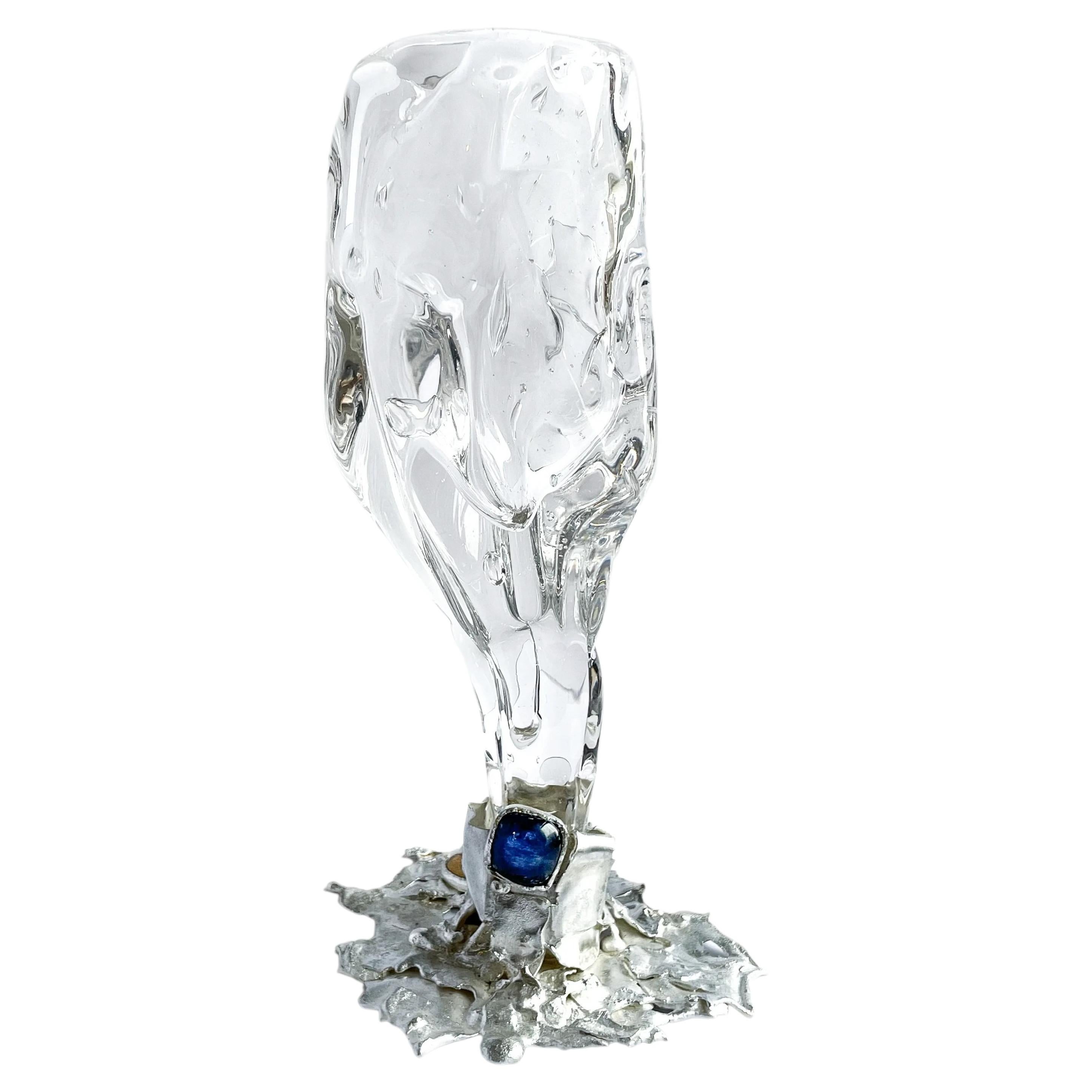 Unique Goblet #05 in Crystal and Silver with Gemstones by Szkło Studio