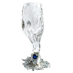 Unique Goblet #05 in Crystal and Silver with Gemstones by Szkło Studio