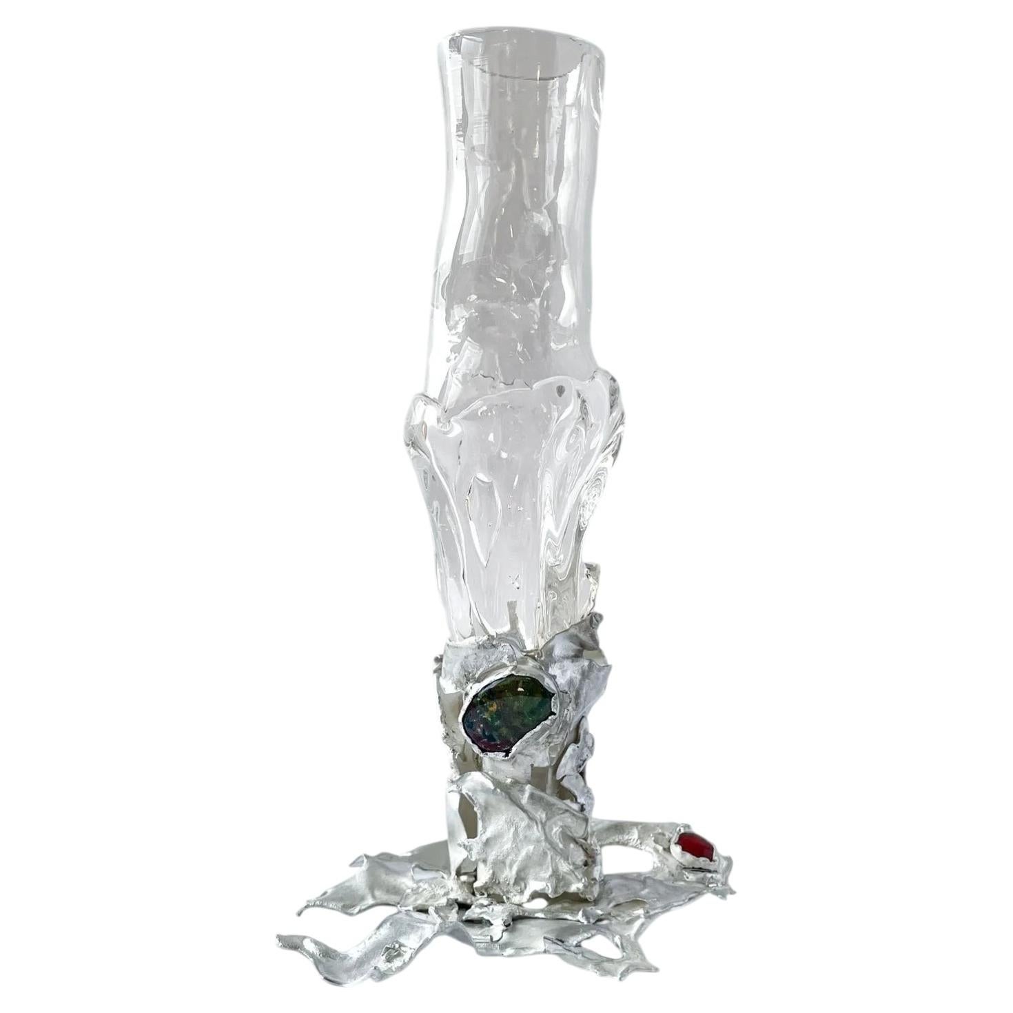 Unique Goblet #07 in Crystal and Silver with Gemstones by Szkło Studio