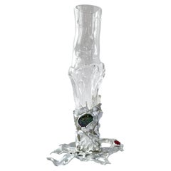 Unique Goblet #07 in Crystal and Silver with Gemstones by Szkło Studio