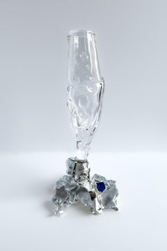 Unique Goblet #10 in Crystal and Silver with Gemstones by Szkło Studio