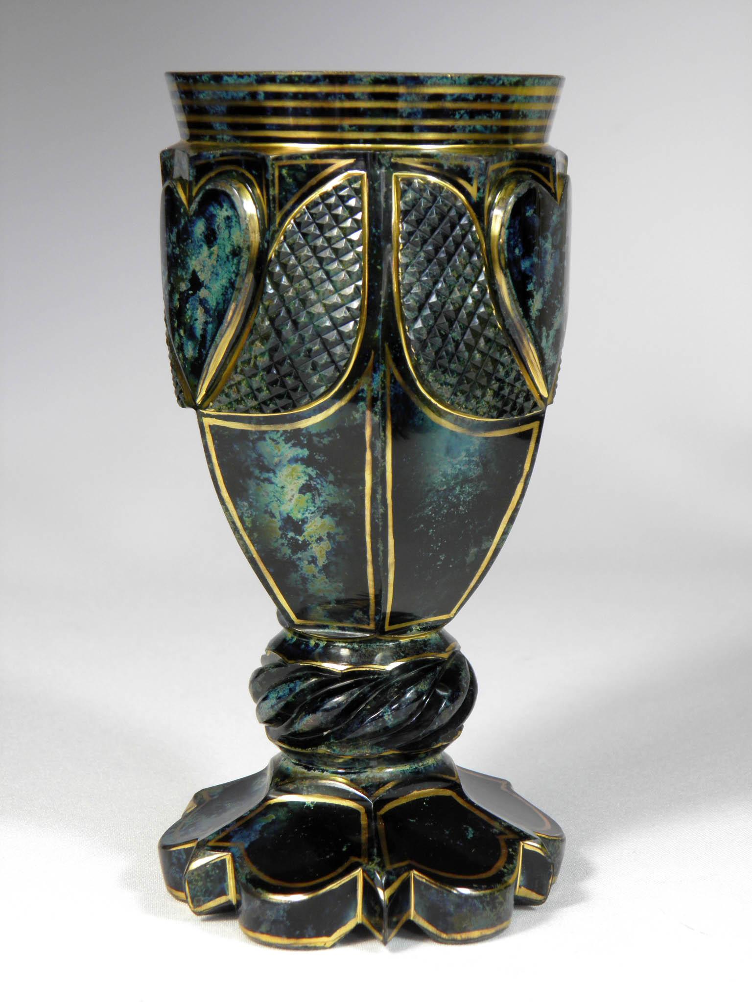 Beautifully cut goblet made of marble glass, marble glass is unique in its form of semi-precious stone or marble, Bedrich Egermann became famous for this production of marbled and lityalin glass in the 19th century, After him, the production of this