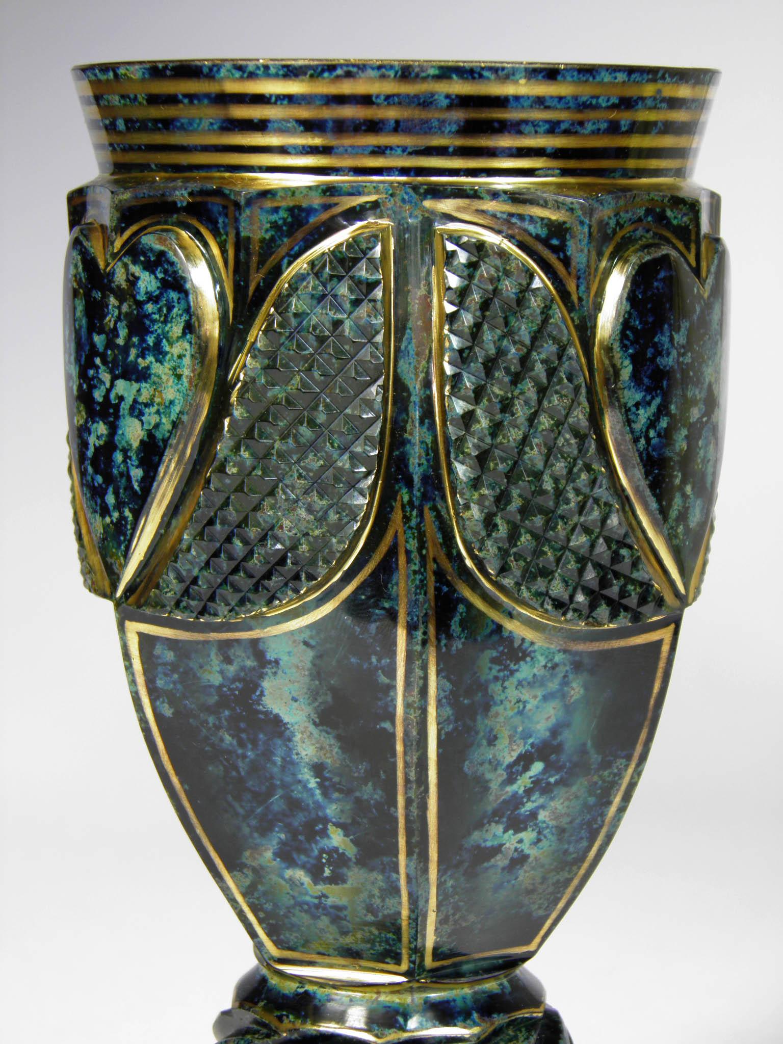 Late 19th Century Unique Marble Glass Goblet from Lithyalin around 1900 Bohemian Glass