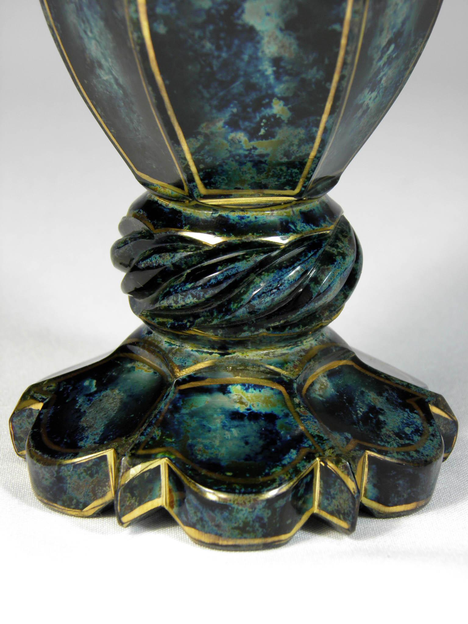 Unique Marble Glass Goblet from Lithyalin around 1900 Bohemian Glass 2