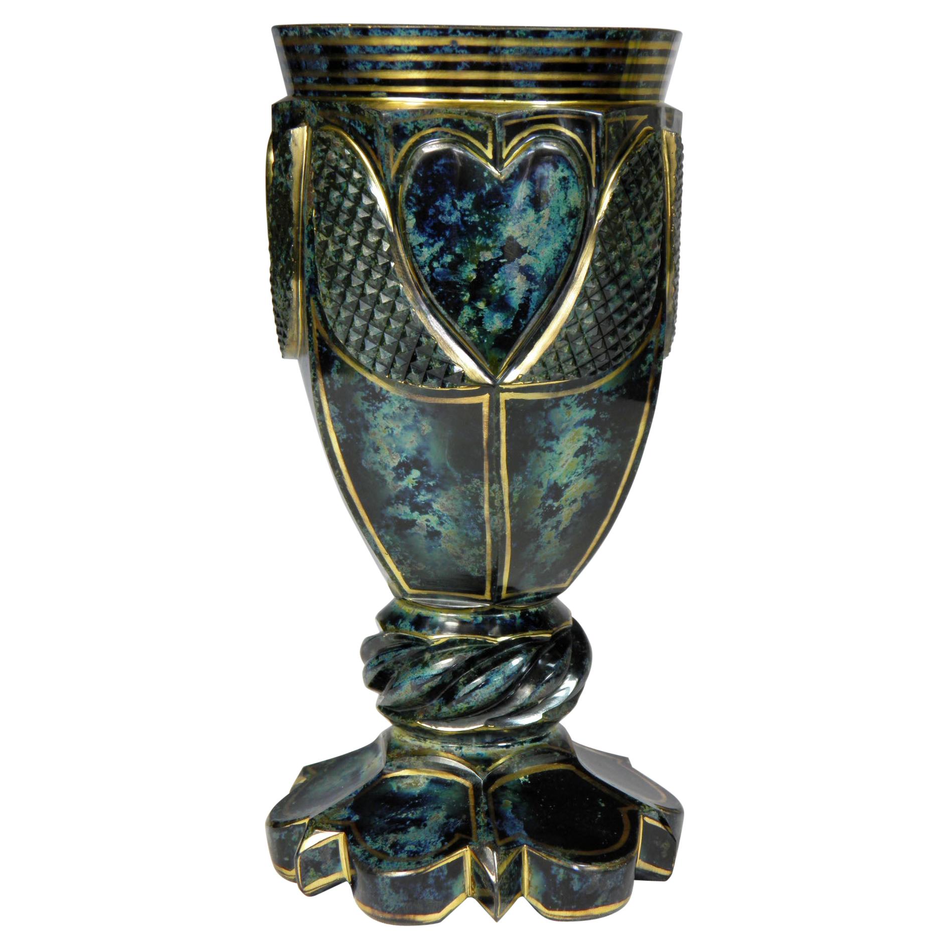 Unique Marble Glass Goblet from Lithyalin around 1900 Bohemian Glass