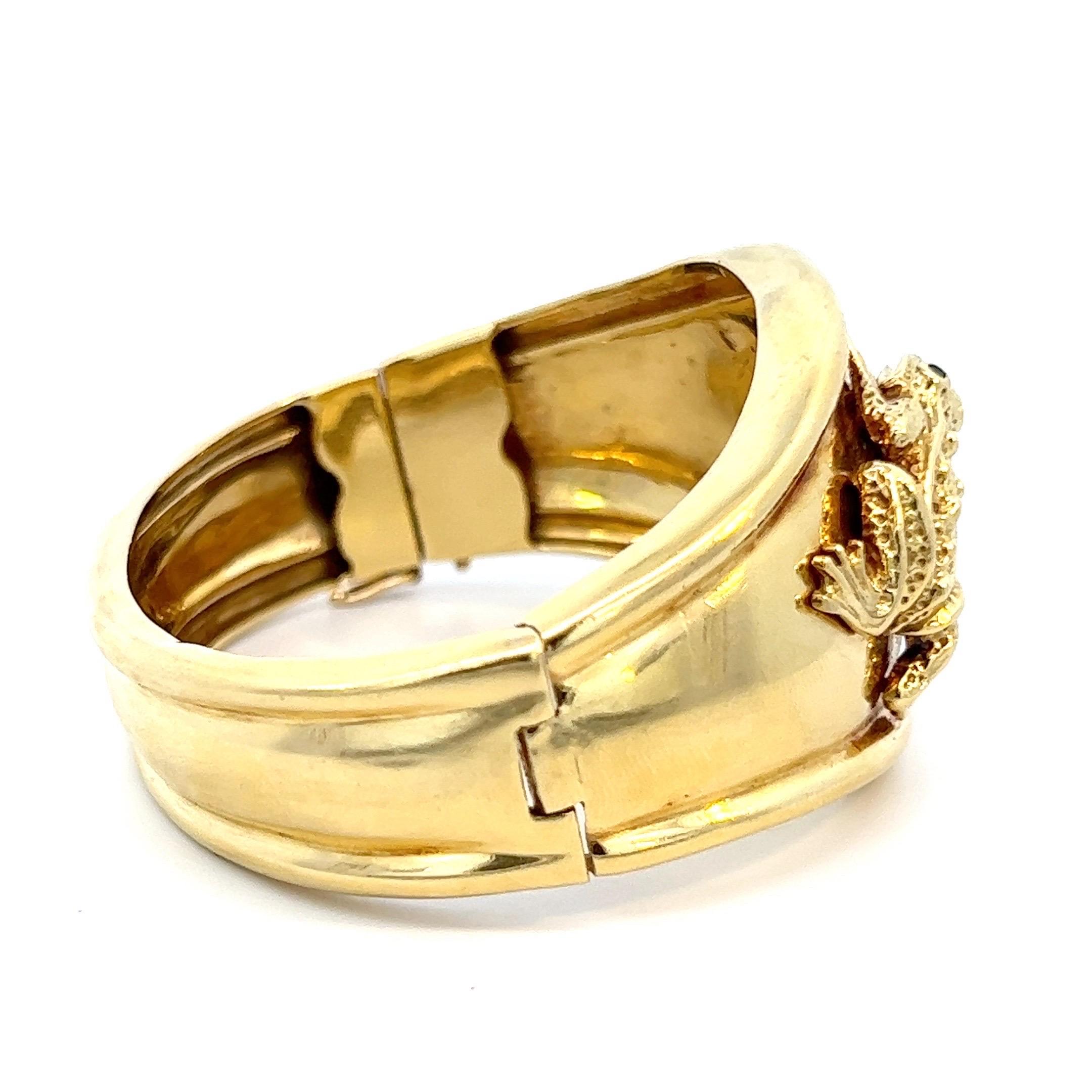 Bracelet unique en or et émeraude à motif de grenouille Unisexe en vente