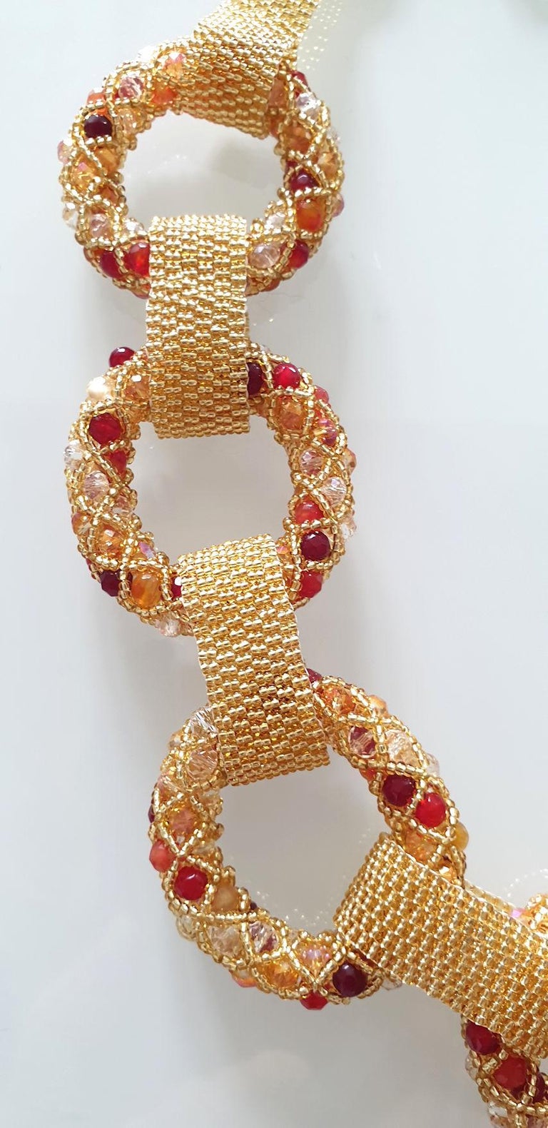 Unique Gold and red Murano glass beads, hand made necklace by Artist