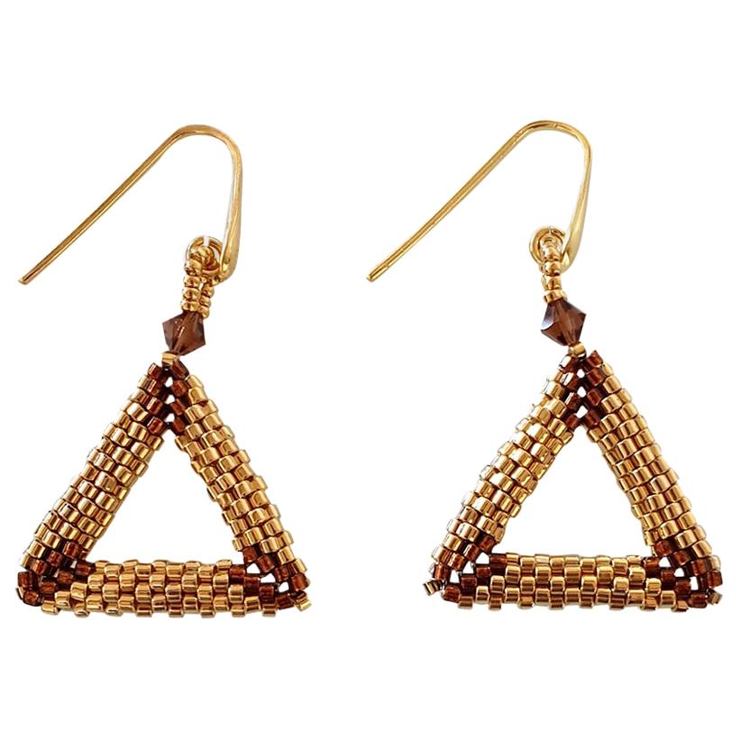 Unique Gold & brown Murano glass handmade fashion earrings by Italian artist