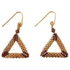 Unique Gold & brown Murano glass handmade fashion earrings by Italian artist