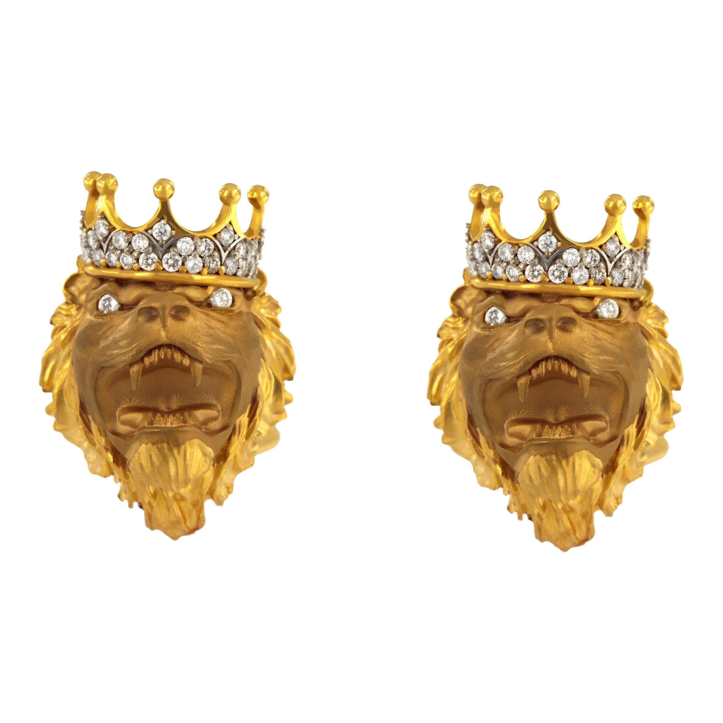 Boutons de manchette lion uniques en or et diamants