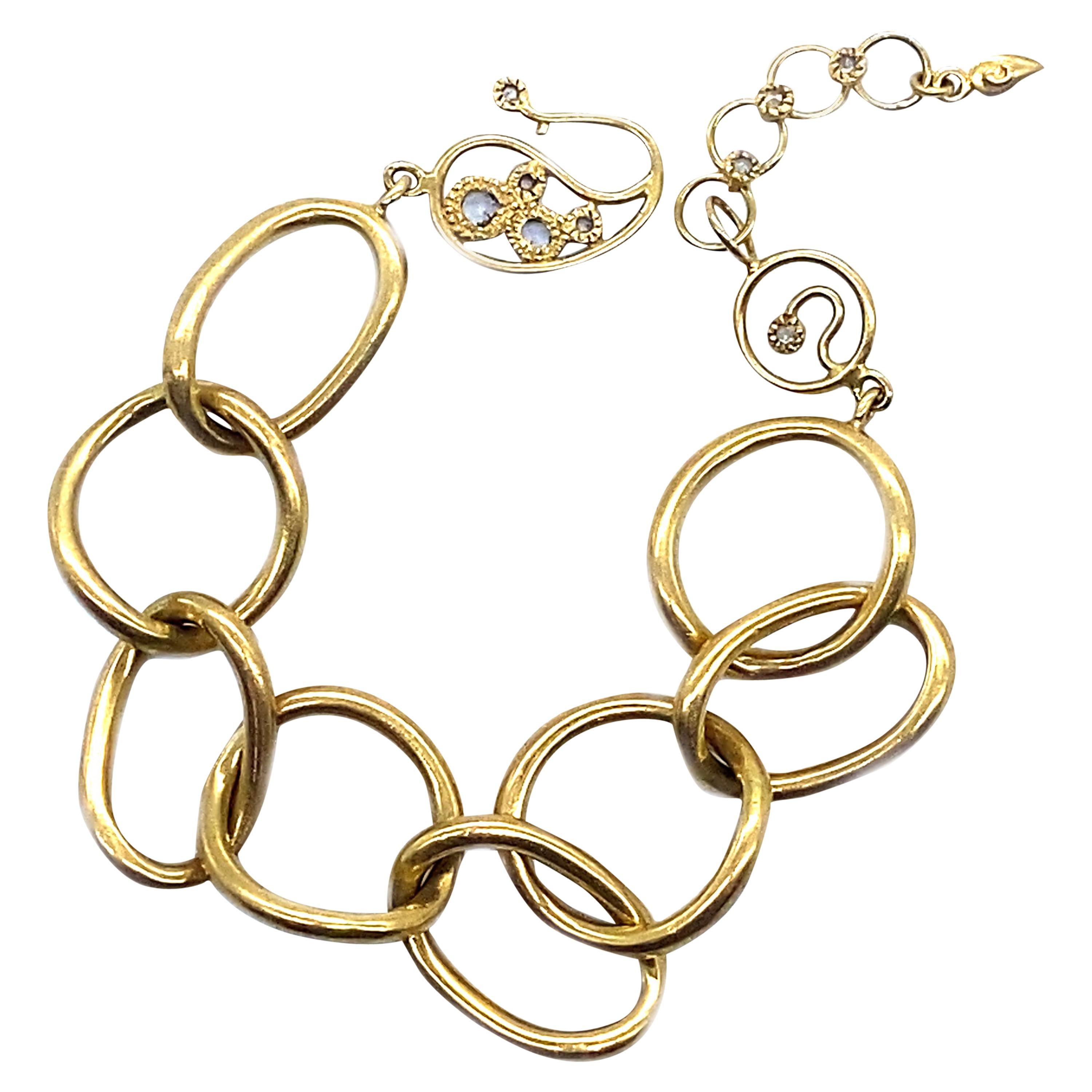 Unique Gold Huggy Hoops Link Bracelet with 0.31 Carat Diamonds For Sale