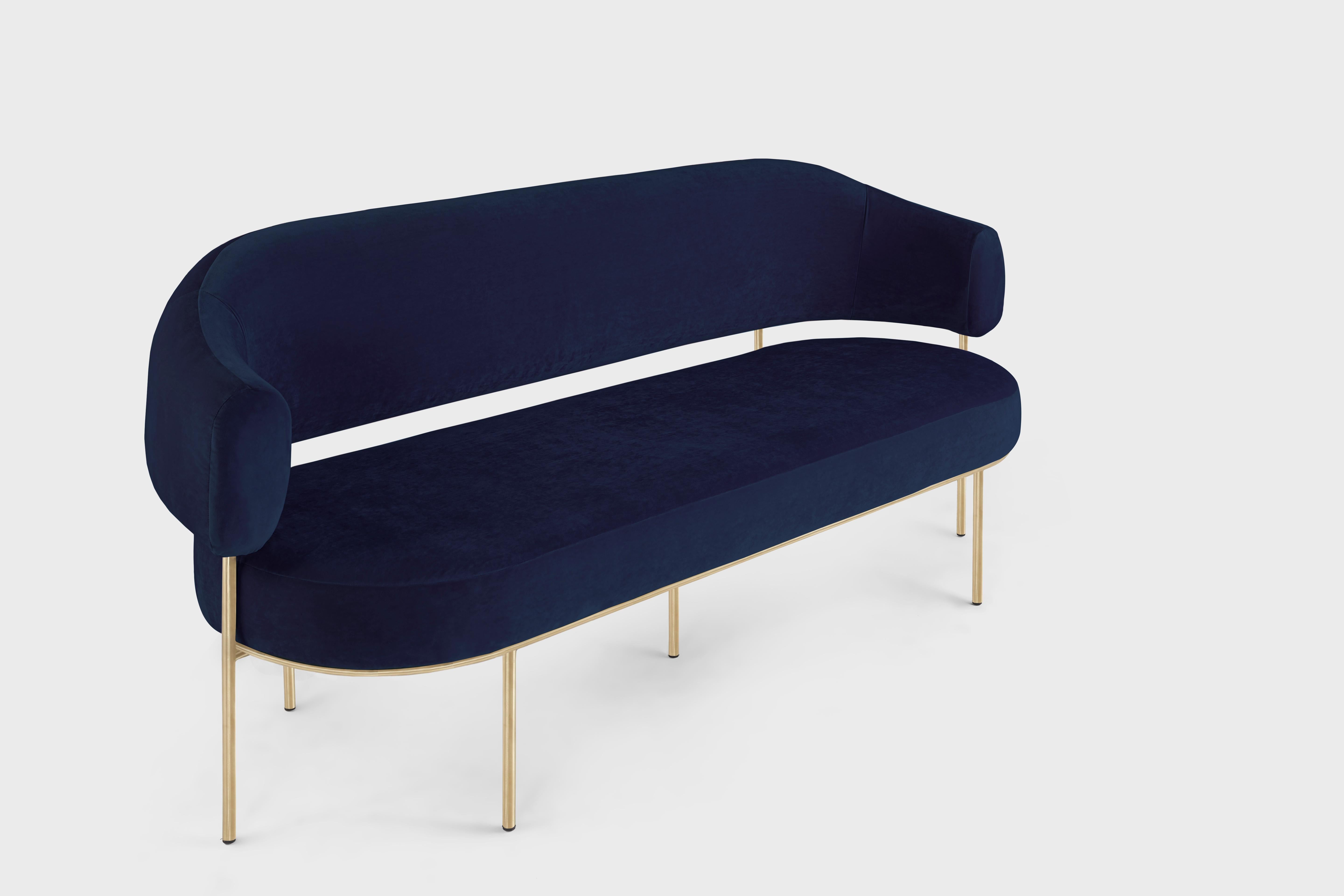 Unique Gold Krest sofa by Hatsu
Dimensions: D 67 x W 192 x H 912 cm 
Materials: Uphostered seating on powdercoated steel frame

Hatsu is a design studio based in Mumbai that creates modern lighting that are unique and immediately recognisable.