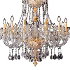 Unique Gold Plated 12 Lights Chandelier & Clear Scholer Crystal, Made in Italy