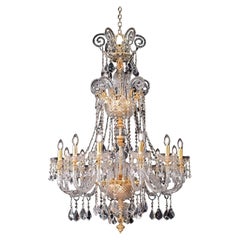 Unique Gold Plated 12 Lights Chandelier & Clear Scholer Crystal, Made in Italy