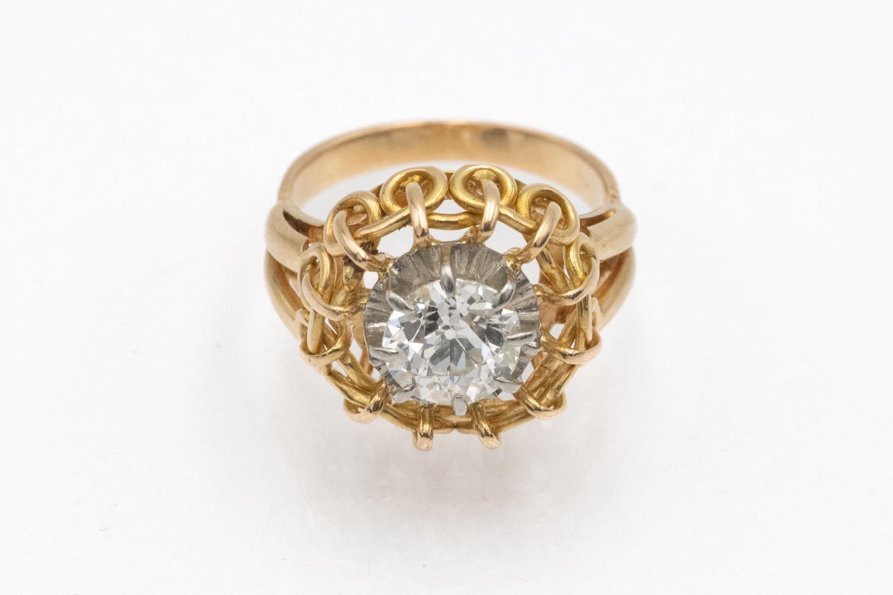 Moderne Bague unique en or ornée d'un diamant taille ancienne brillant de 1,32 carat en vente