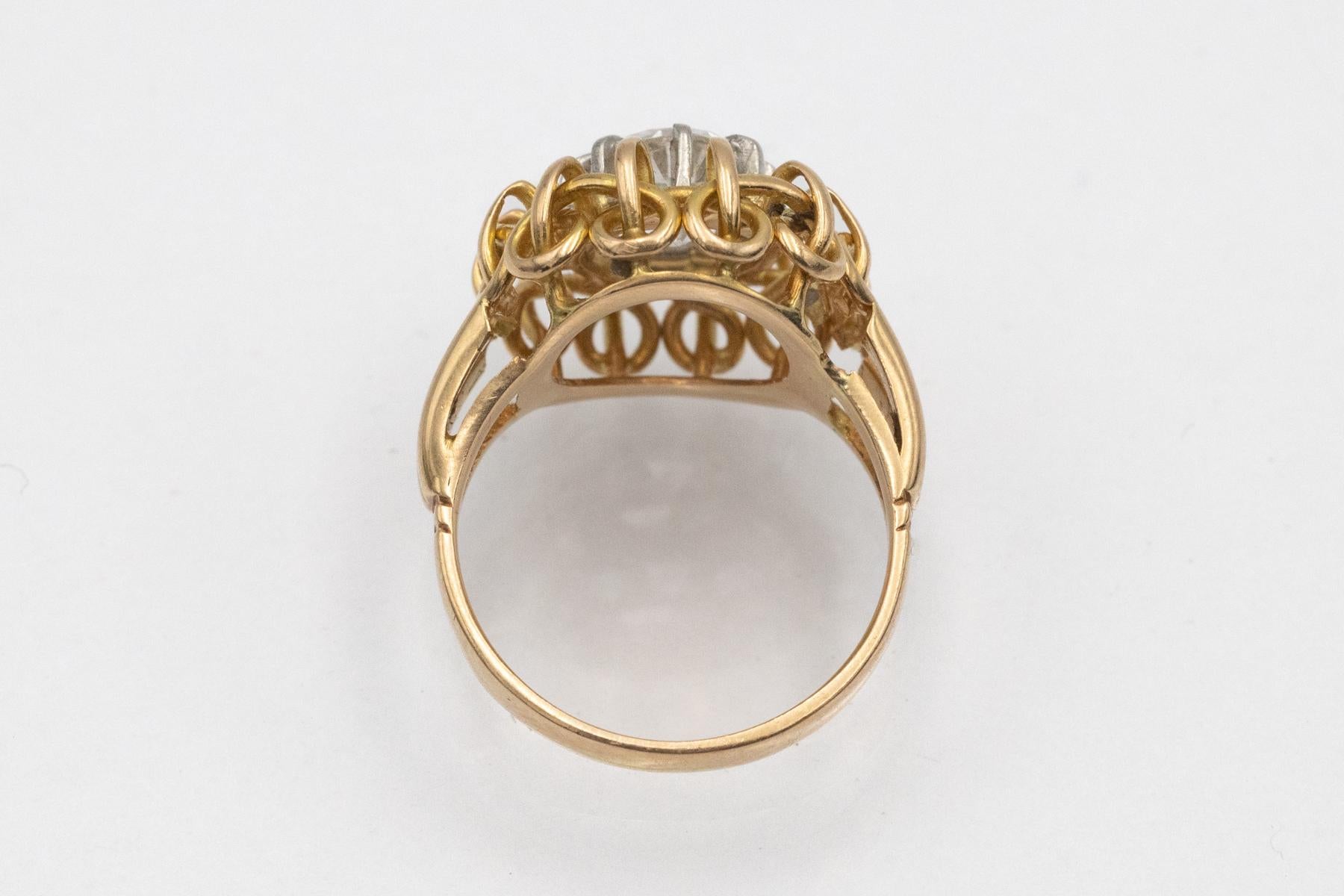 Bague unique en or ornée d'un diamant taille ancienne brillant de 1,32 carat Unisexe en vente