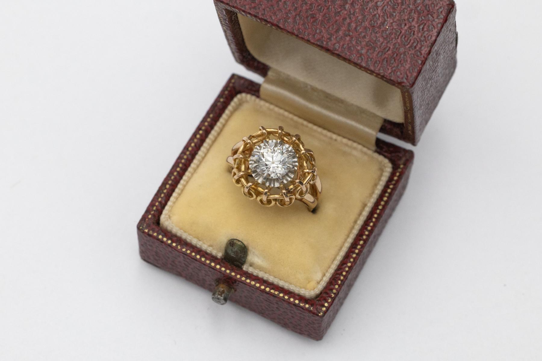 Bague unique en or ornée d'un diamant taille ancienne brillant de 1,32 carat en vente 1