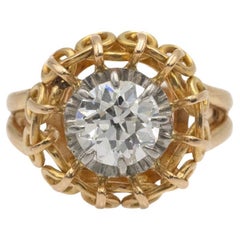 Bague unique en or ornée d'un diamant taille ancienne brillant de 1,32 carat