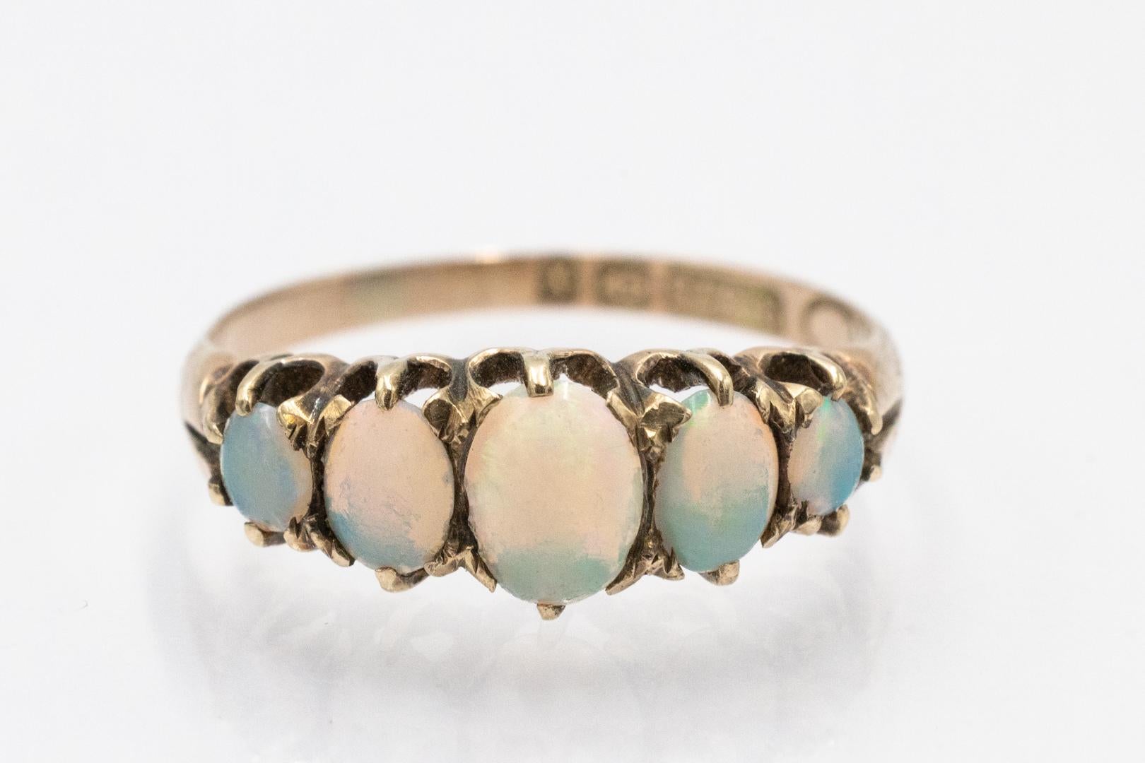 Victorian Unique gold ring with opals, Great Britain, 1897. For Sale