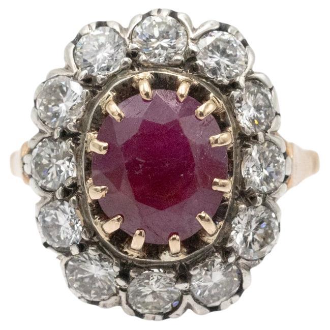 Unique gold ring with ruby and diamonds. For Sale