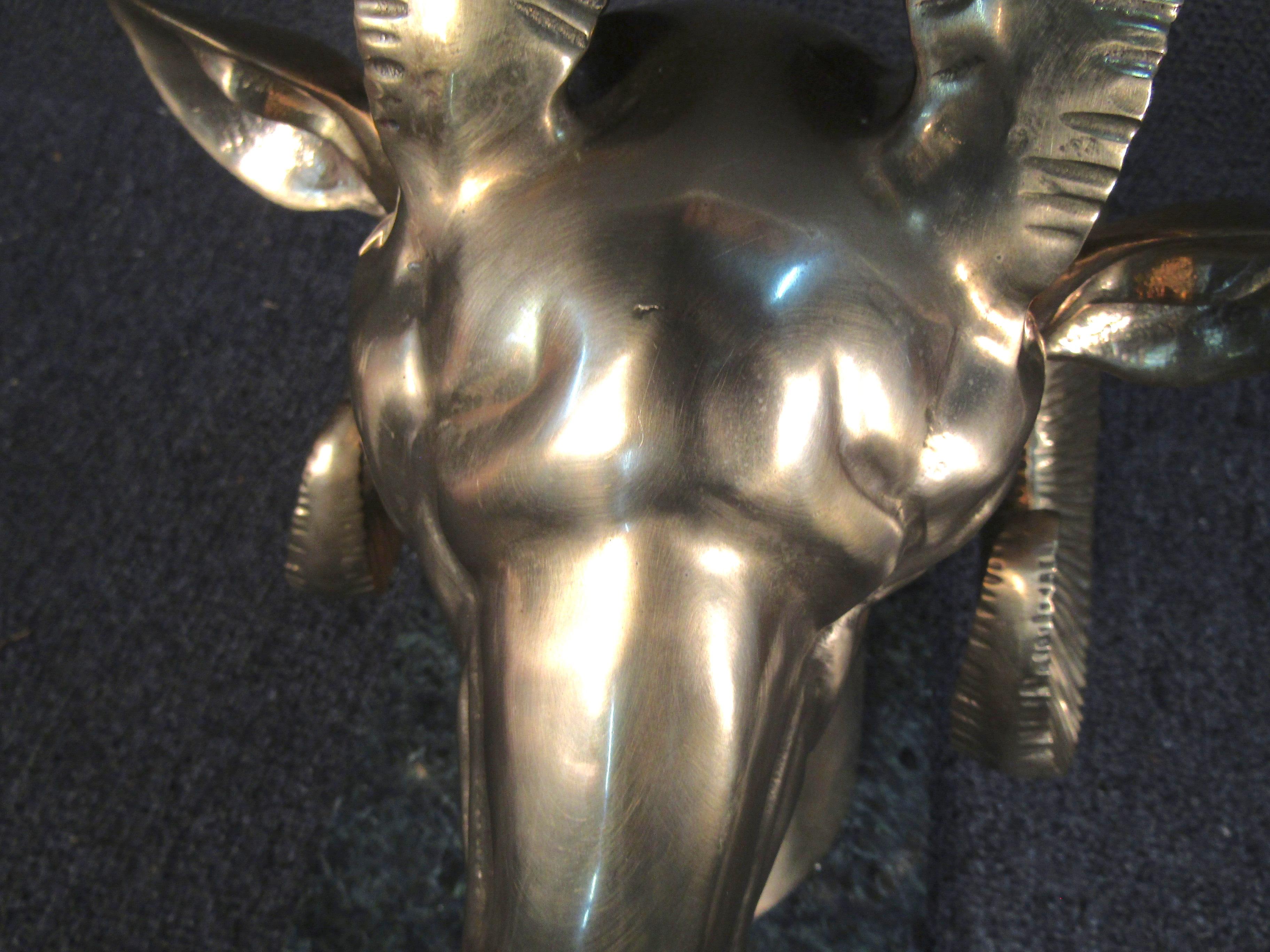 Unique Golden Goats Head Sculpture on Marble Base For Sale 4