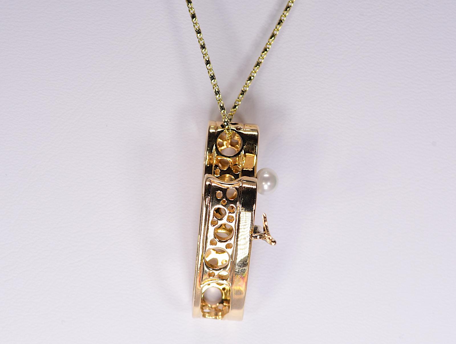 Modern Unique Golf Themed Natural Opal Inlay and Pearl Slide Pendant in 14 Karat Gold