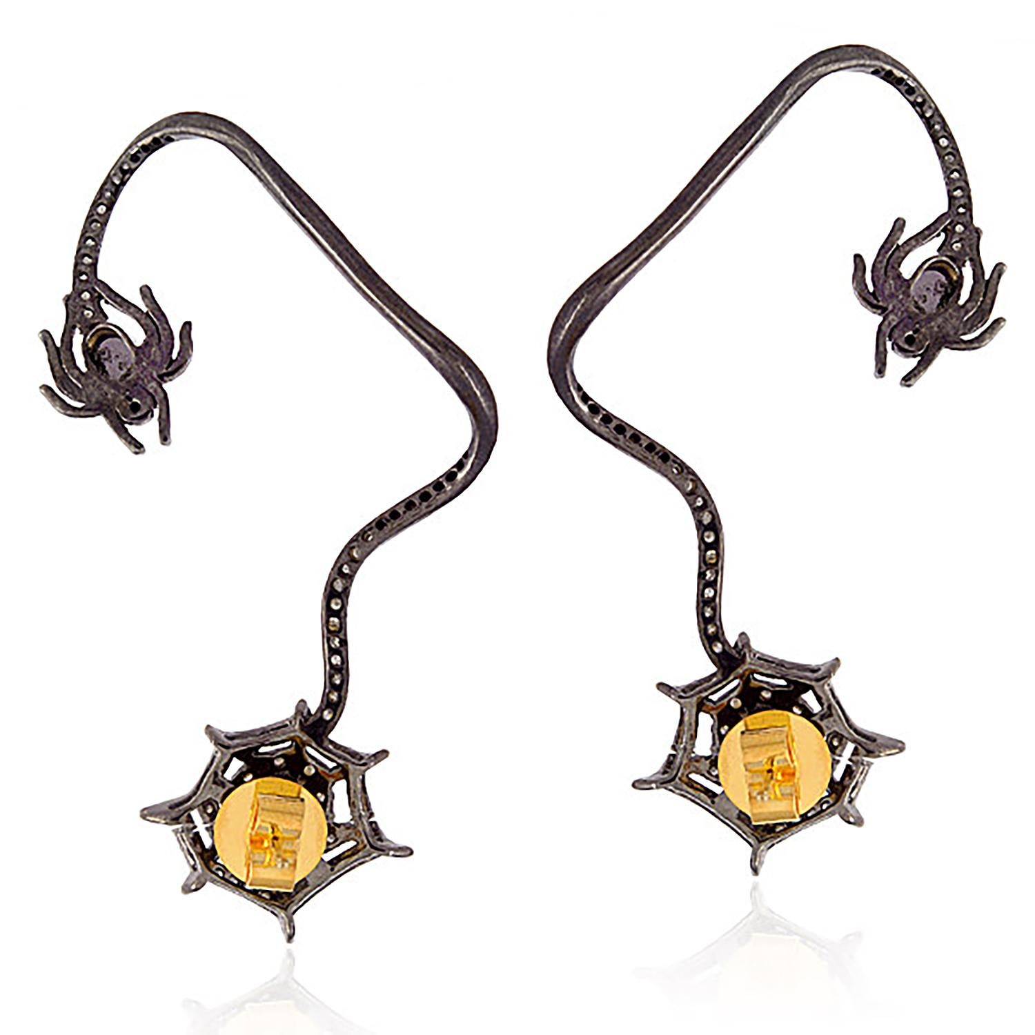 Unique Gothic Handcrafted Diamond Spider & Web Ea… - image 3