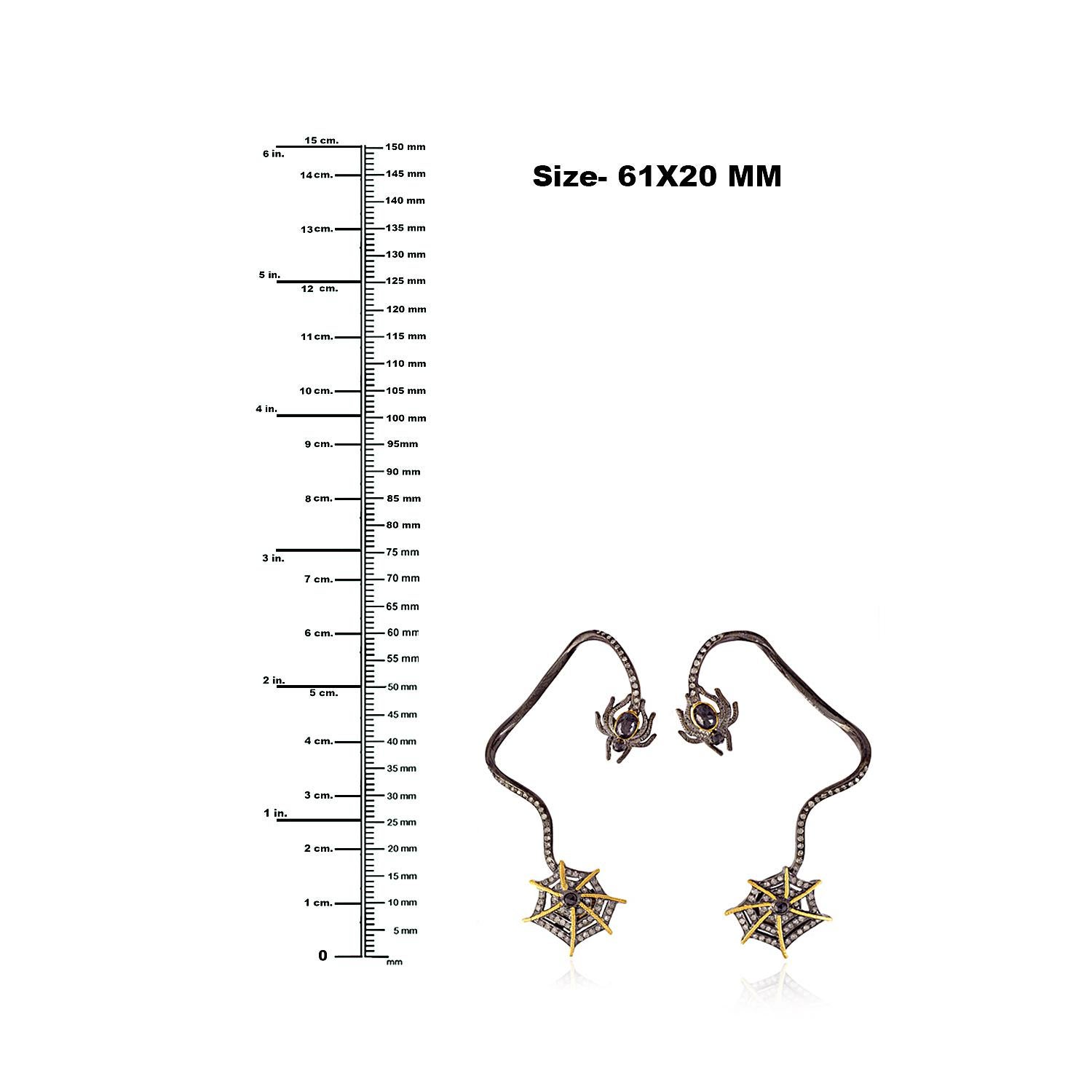 Unique Gothic Handcrafted Diamond Spider & Web Ea… - image 4