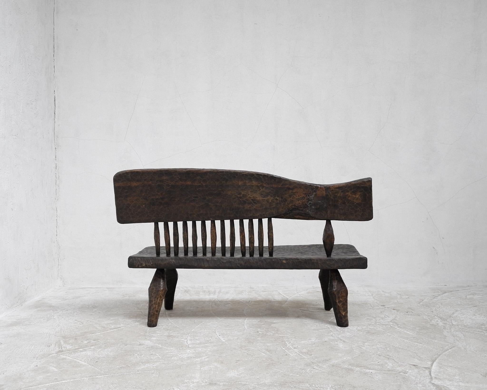 Unique Gouged Ash Polish Brutalist Bench In Good Condition In London, GB