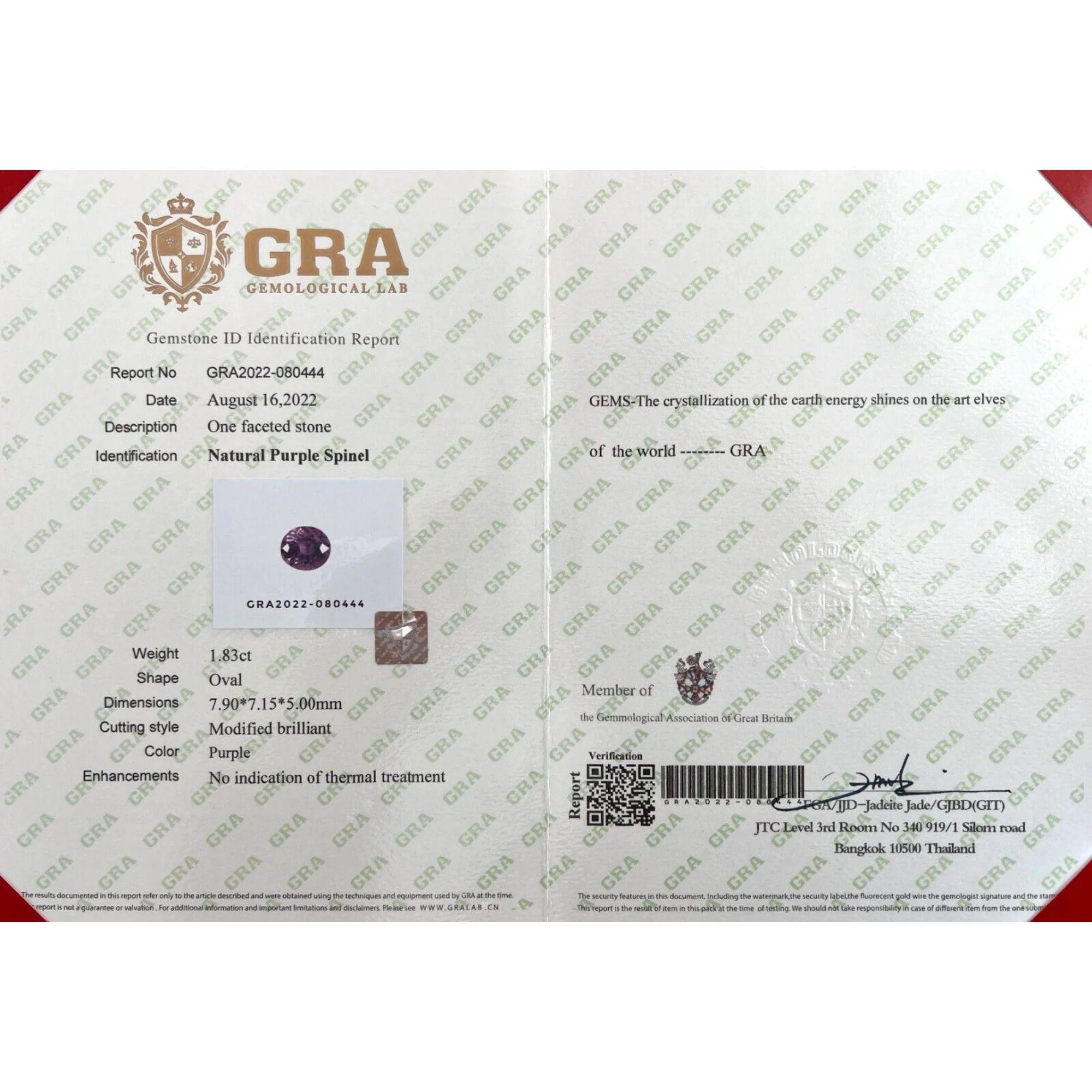 Unique GRA Certified 1.83 Carat Fine Lilac Purple Spinel Fancy Cut Rare For Sale 1