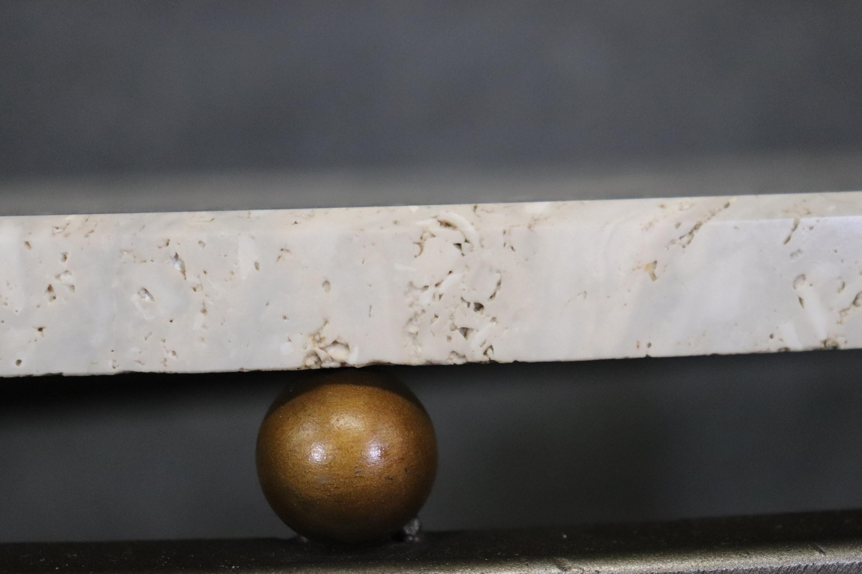 Unique Greek Key John Vesey Style Marble Top Steel Demilune Console Table For Sale 2