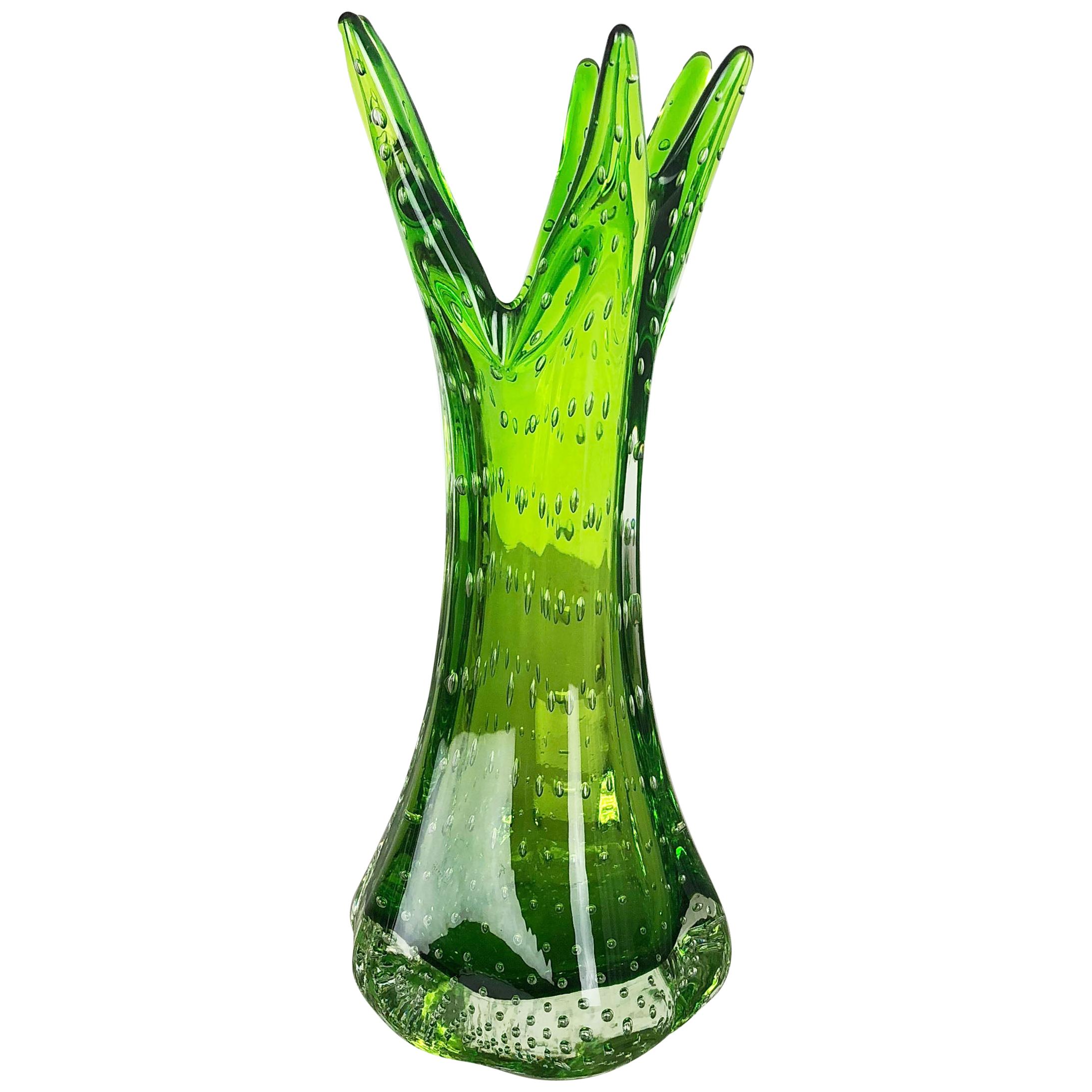 Unique Green Bubble Sommerso Seguso Bullicante Murano Glass Vase, Italy, 1970s
