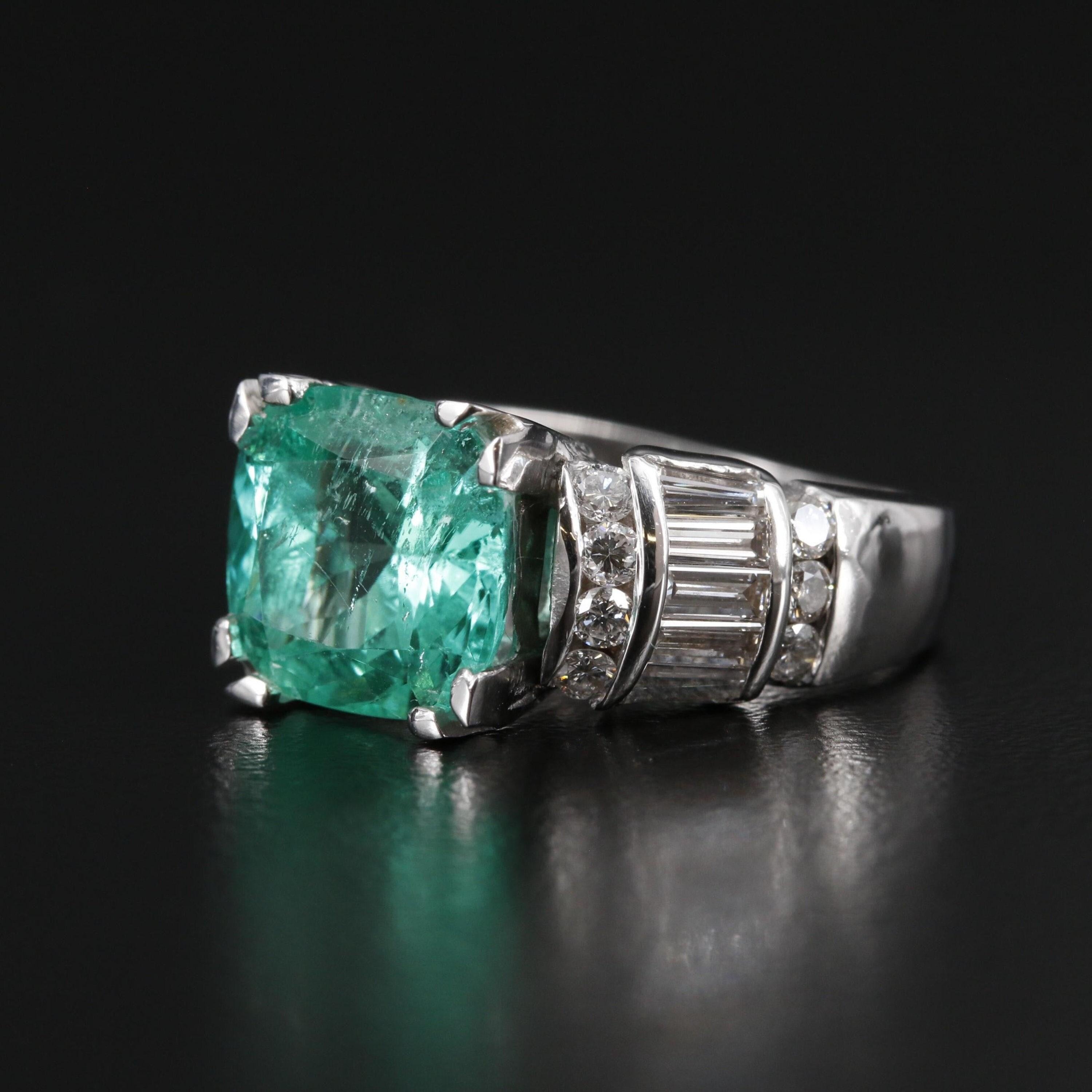 For Sale:  Unique Green Emerald Engagement Ring, Vintage Emerald Ring 2