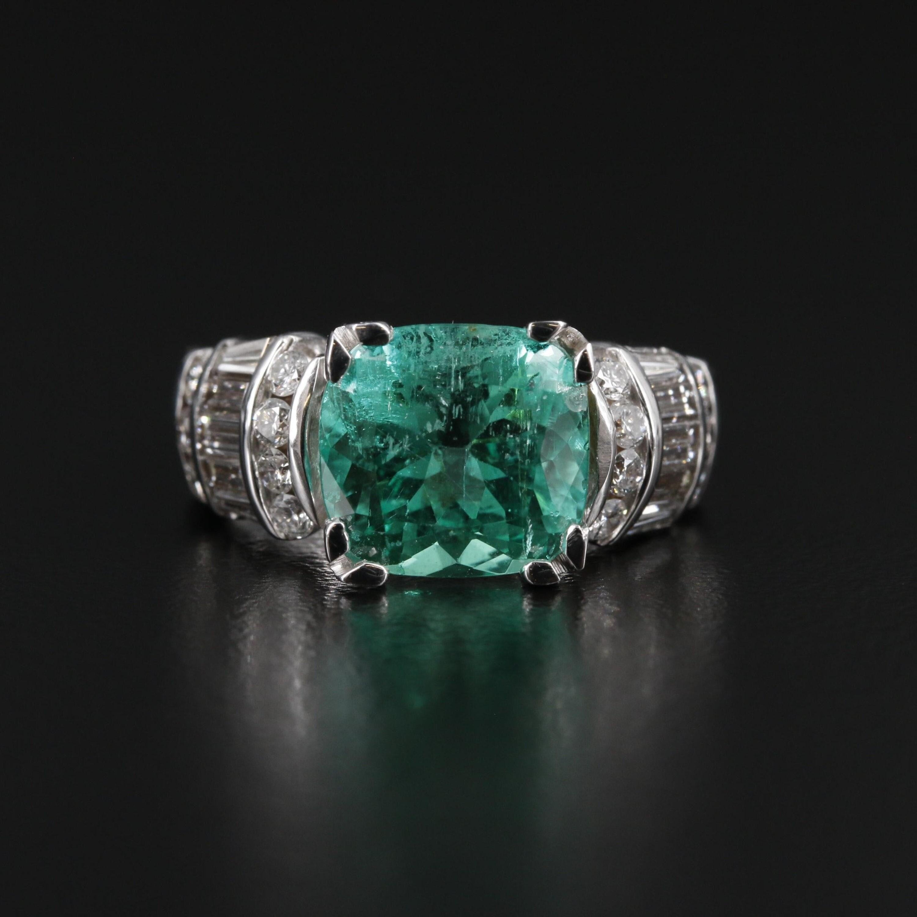 For Sale:  Unique Green Emerald Engagement Ring, Vintage Emerald Ring 6