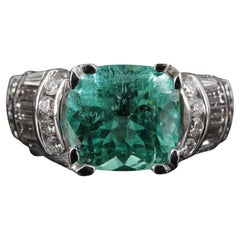 Unique Green Emerald Engagement Ring, Vintage Emerald Ring