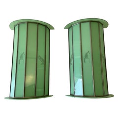 Unique Green Glass Lovely Cat & Dog Illustrated Pair of Sconces, 1950s, Italy