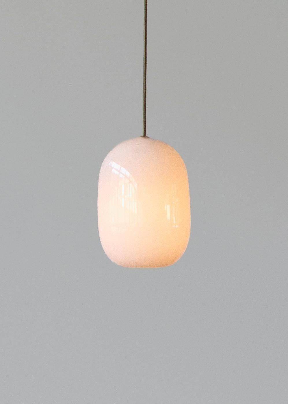 Finnish Unique Green-White Handblown Glass Pendant, Sculptural Light No. 81 For Sale