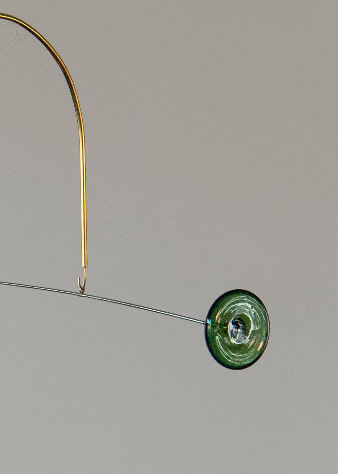 Hand-Crafted Unique Green-White Handblown Glass Pendant, Sculptural Light No. 81 For Sale