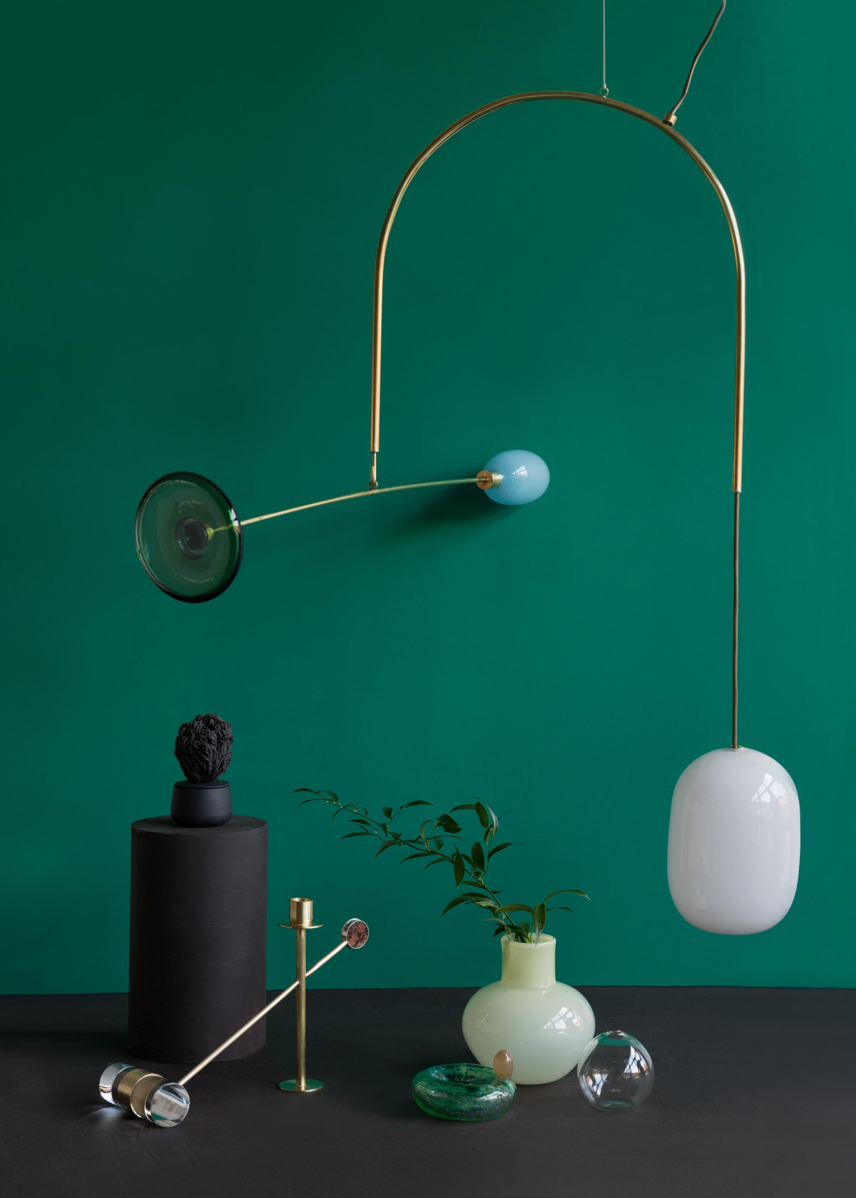 Unique Green-White Handblown Glass Pendant, Sculptural Light No. 81 In New Condition For Sale In Helsinki, FI